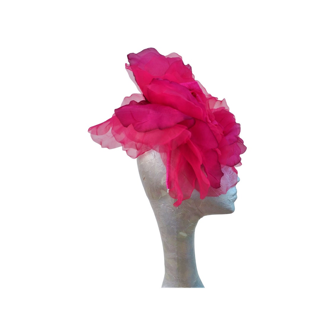 Ava-- Fuschia pink  silk organza 12 inch flower  fascinator