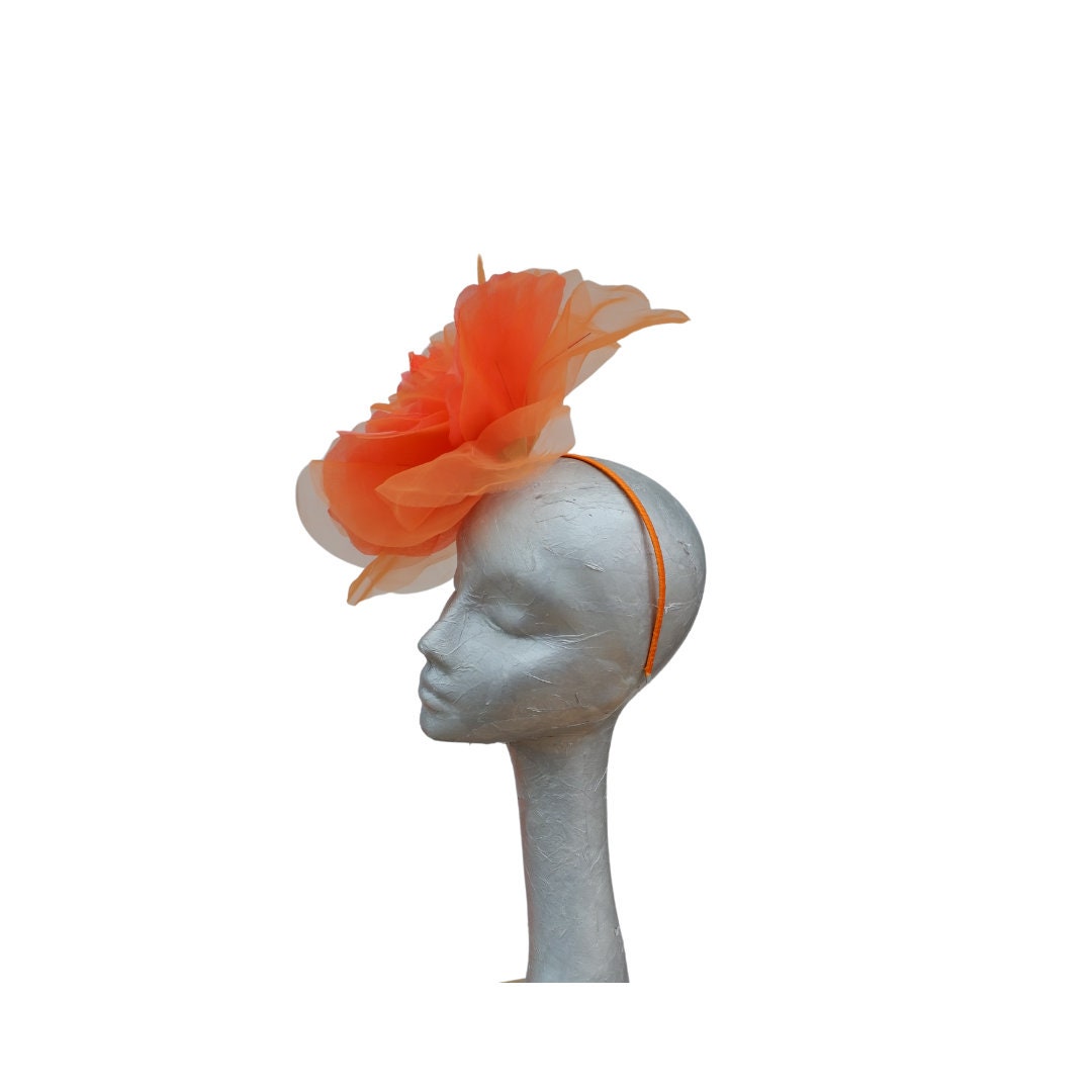 Ava---Tropical Orange silk/organza 12" flower fascinator