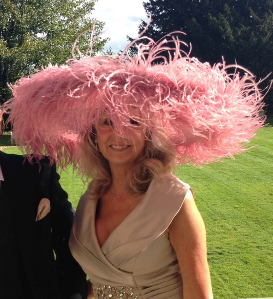 Emma - Extra large Hat with Ostrich feather boa in dusky pink By Hats2go Made to Order