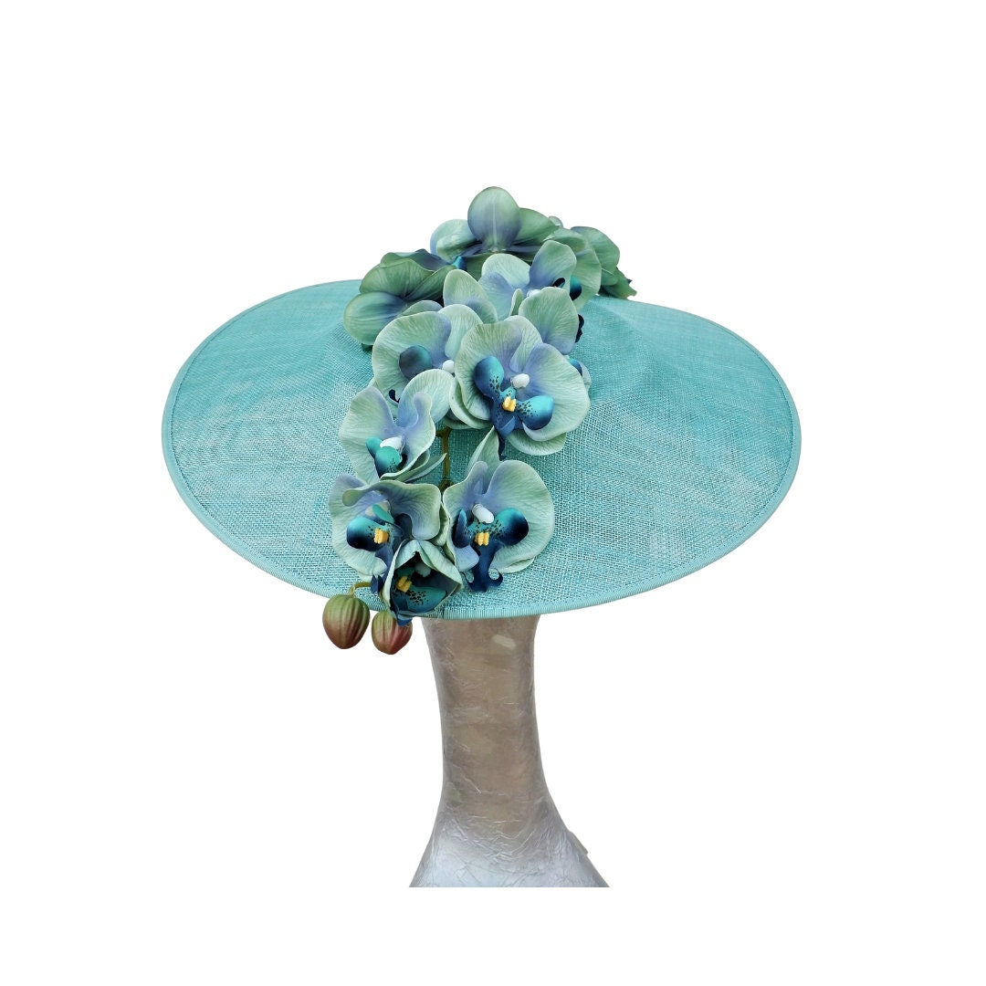 Natalia -- Medium Oval Aqua with two tone Aqua,duck egg, green, blue orchids