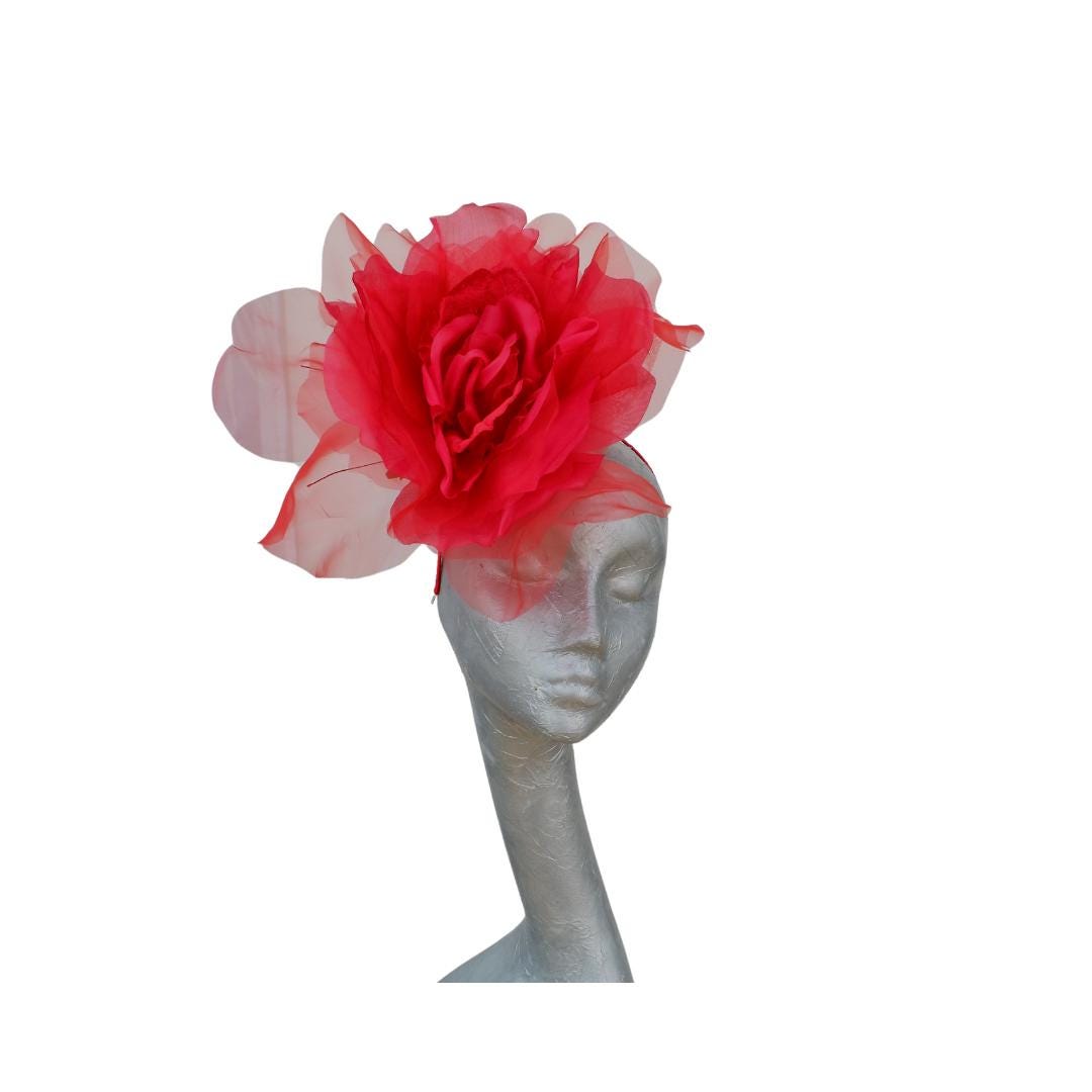 Ava--- Scarlet Red silk/organza 12" flower fascinator