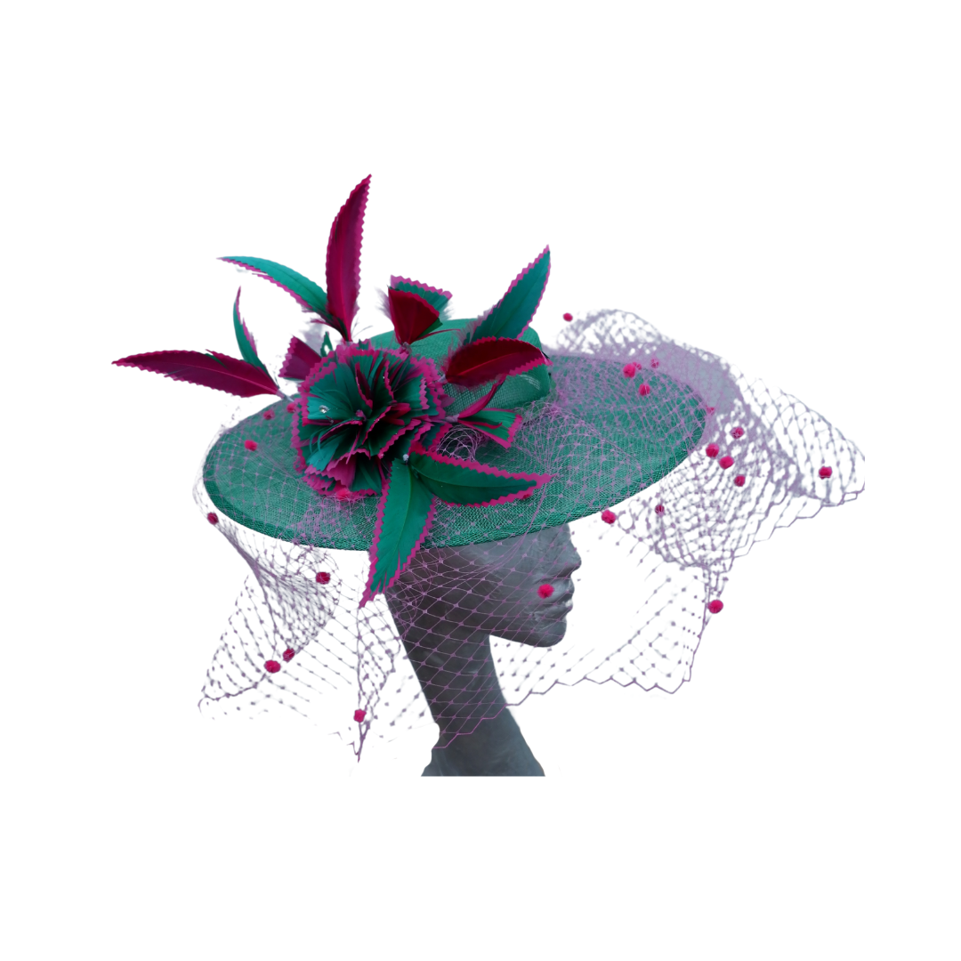 Katie - Emerald Green & Hot pink Boater