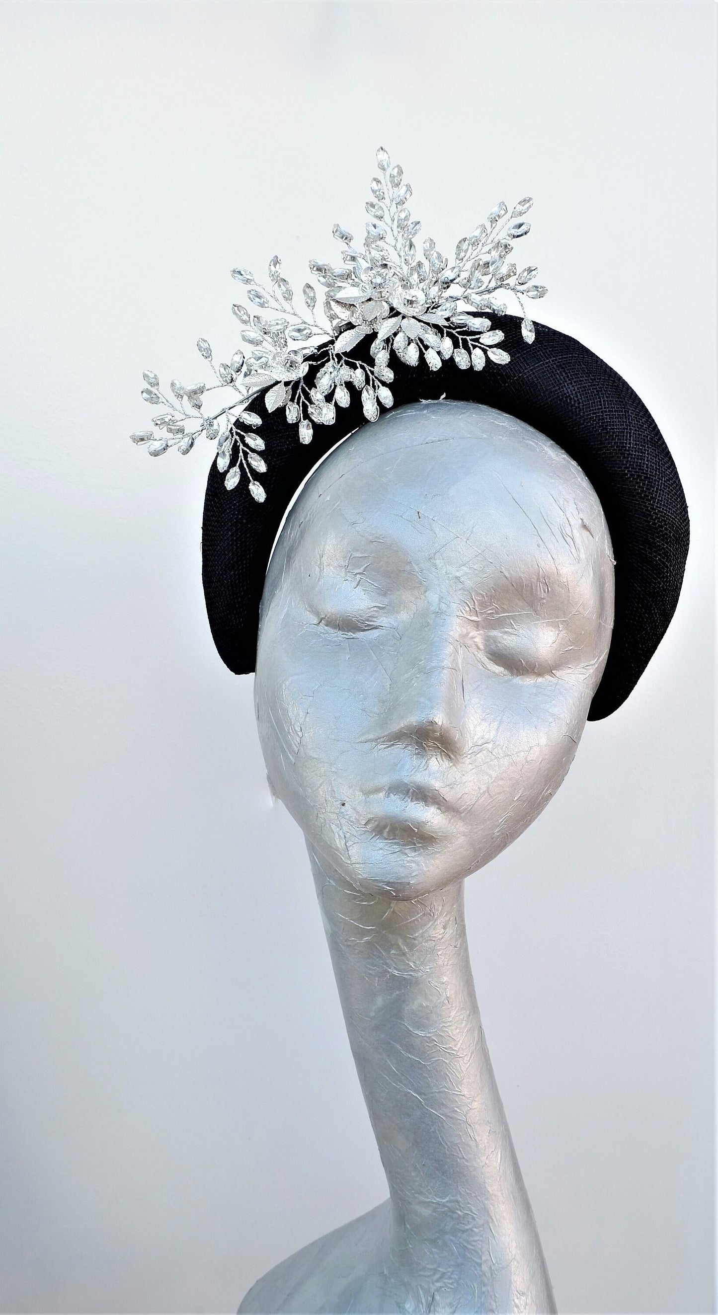 Selina - Black & Diamante Halo Fascinator Headband
