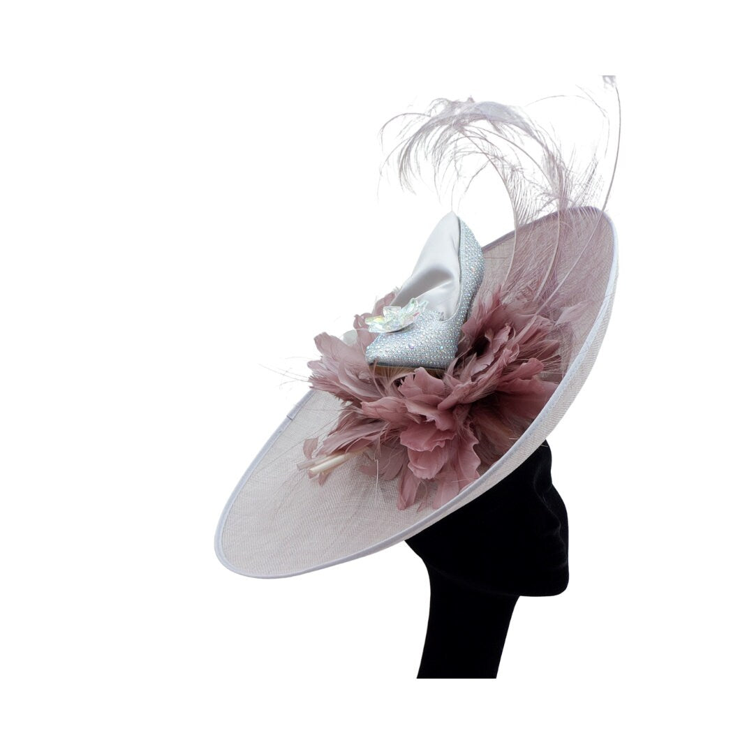 Crystal Shoe Extra large Silver lilac/ grey & Heather feature fascinator