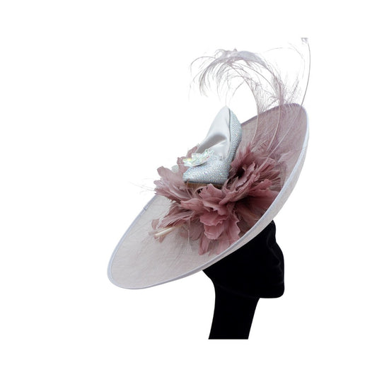 Crystal Shoe Extra large Silver lilac/ grey & Heather feature fascinator