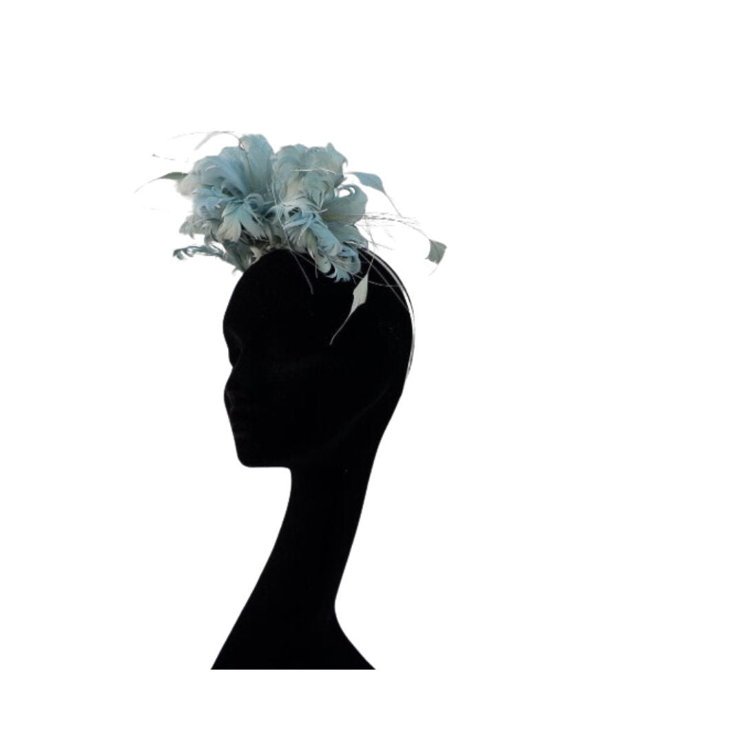 Beautiful Curled feather fascinator in Sage green by Hats2go