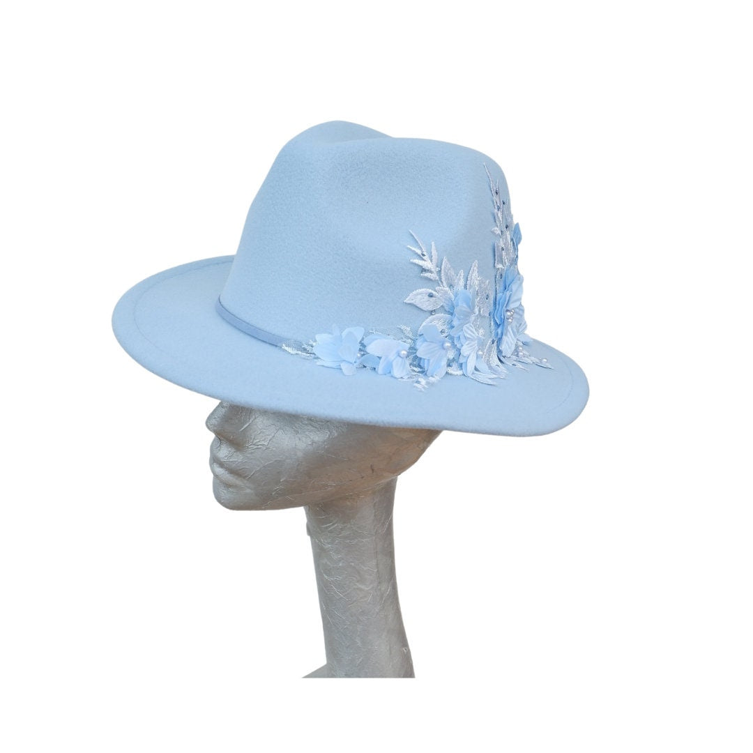 Margot - Faux Felt Trilby with Lace applique detail