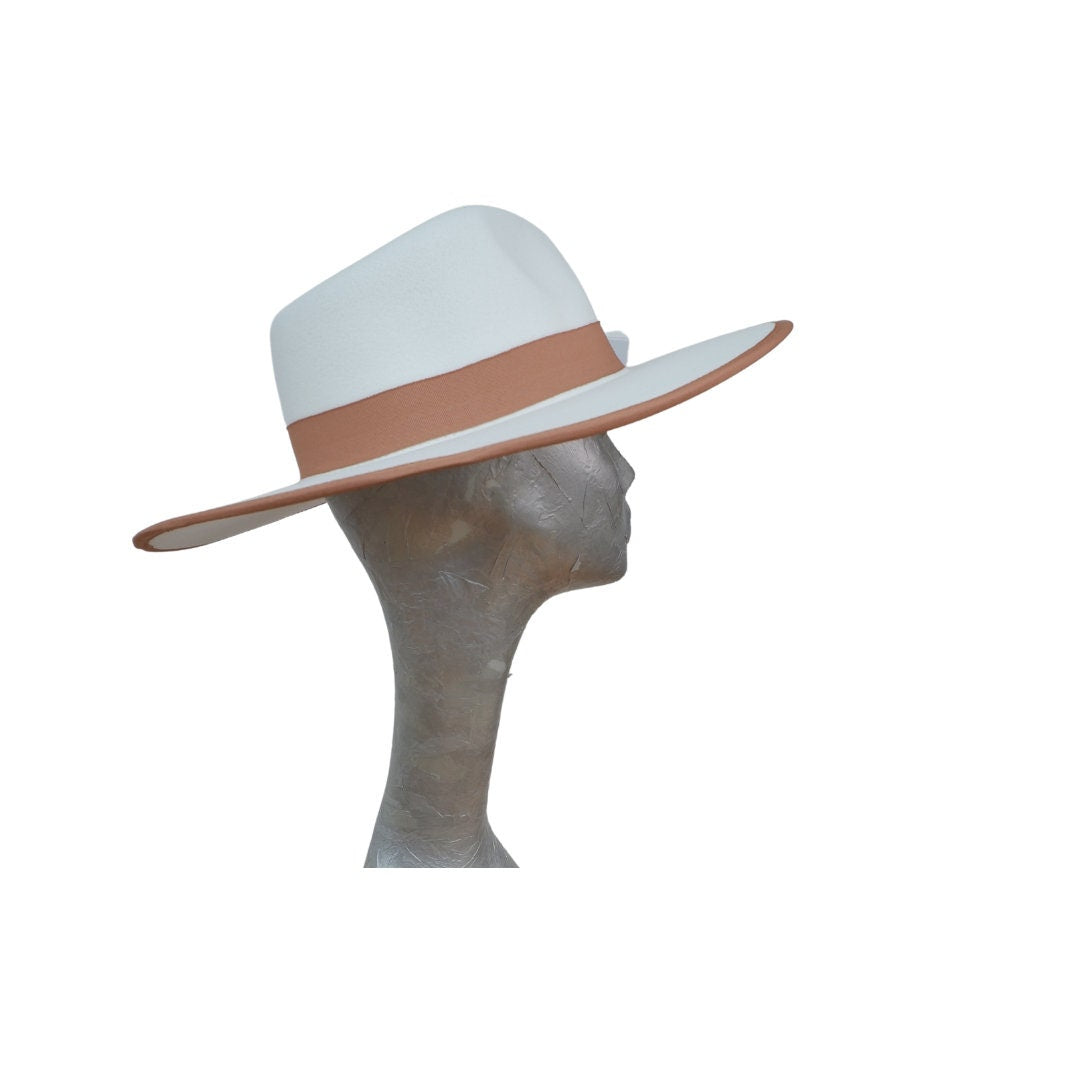 Finley - Felt Flat Brim Trilby Hat Ivory & Tan