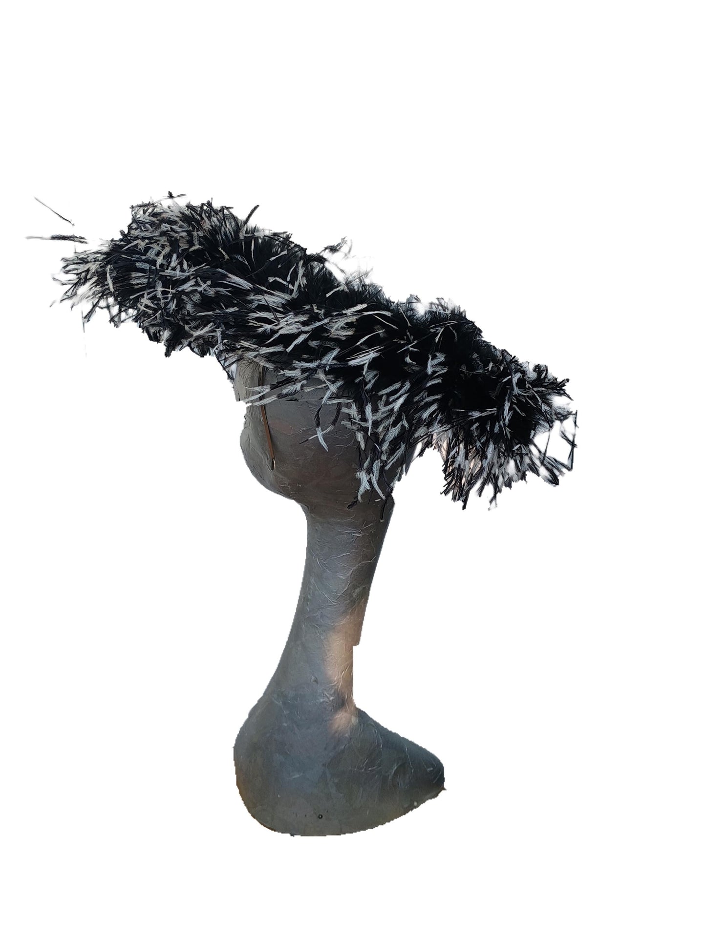 Giselle II Black Saucer fascinator with Black & White  Feathers