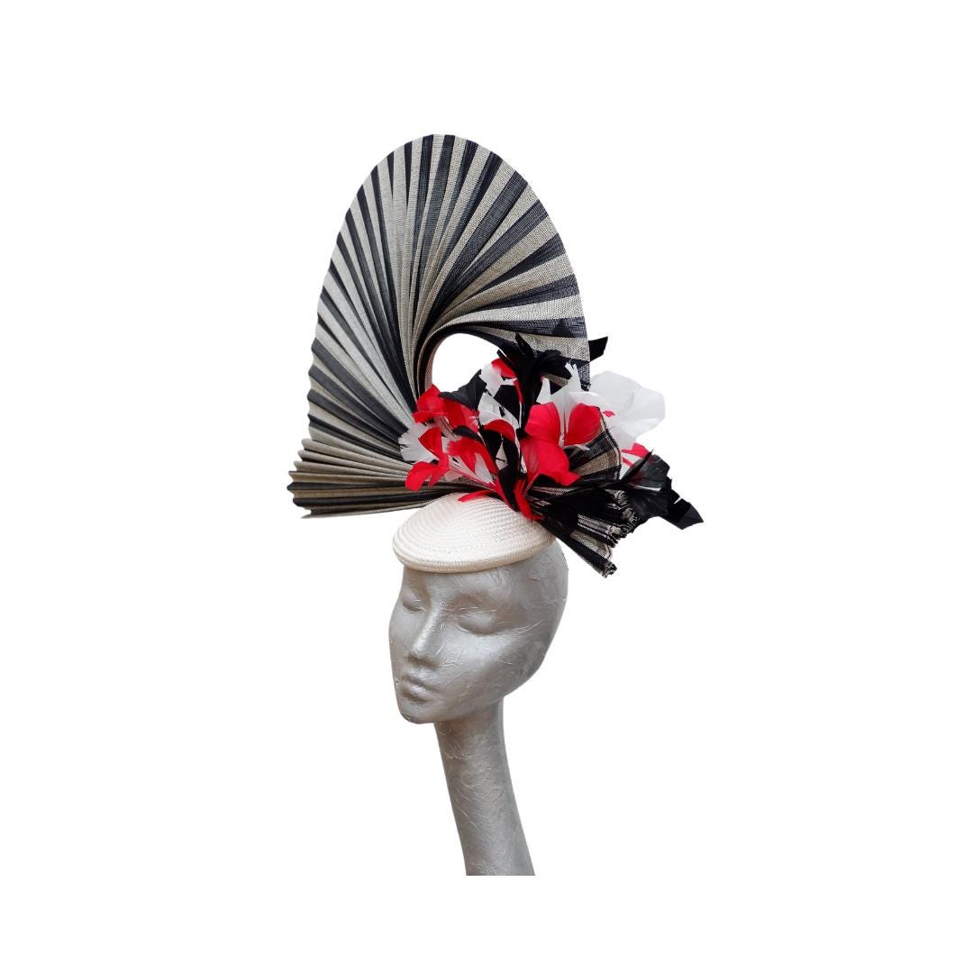 Isis- Black Ivory & Red Pillbox fascinator
