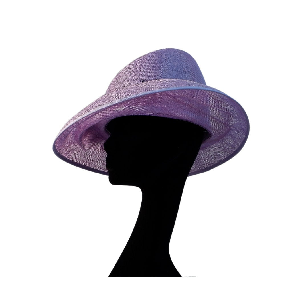 Heather - Stunning detailed feature hat in Lilac with a small feather detail with diamantes