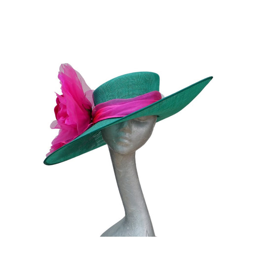 Laura - Emerald Green & Hot pink Feature Hat