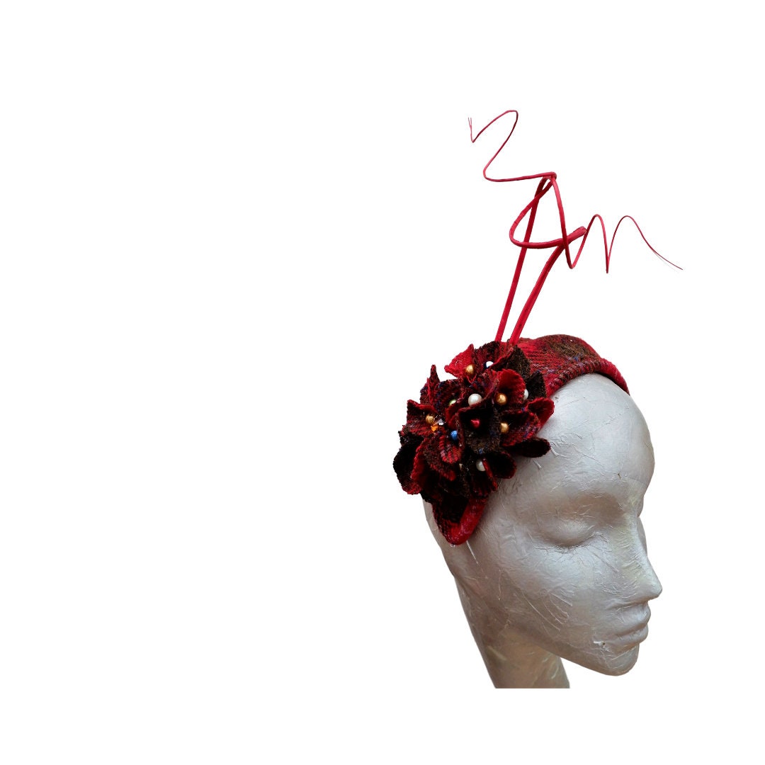 Skye -Red Multi Genuine  Harris Tweed Duchess headband