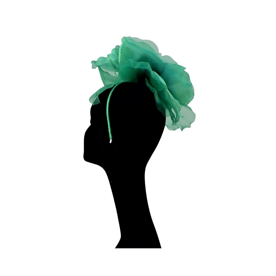 Ava-- Emerald & Jade  silk organza 12 inch flower  fascinator