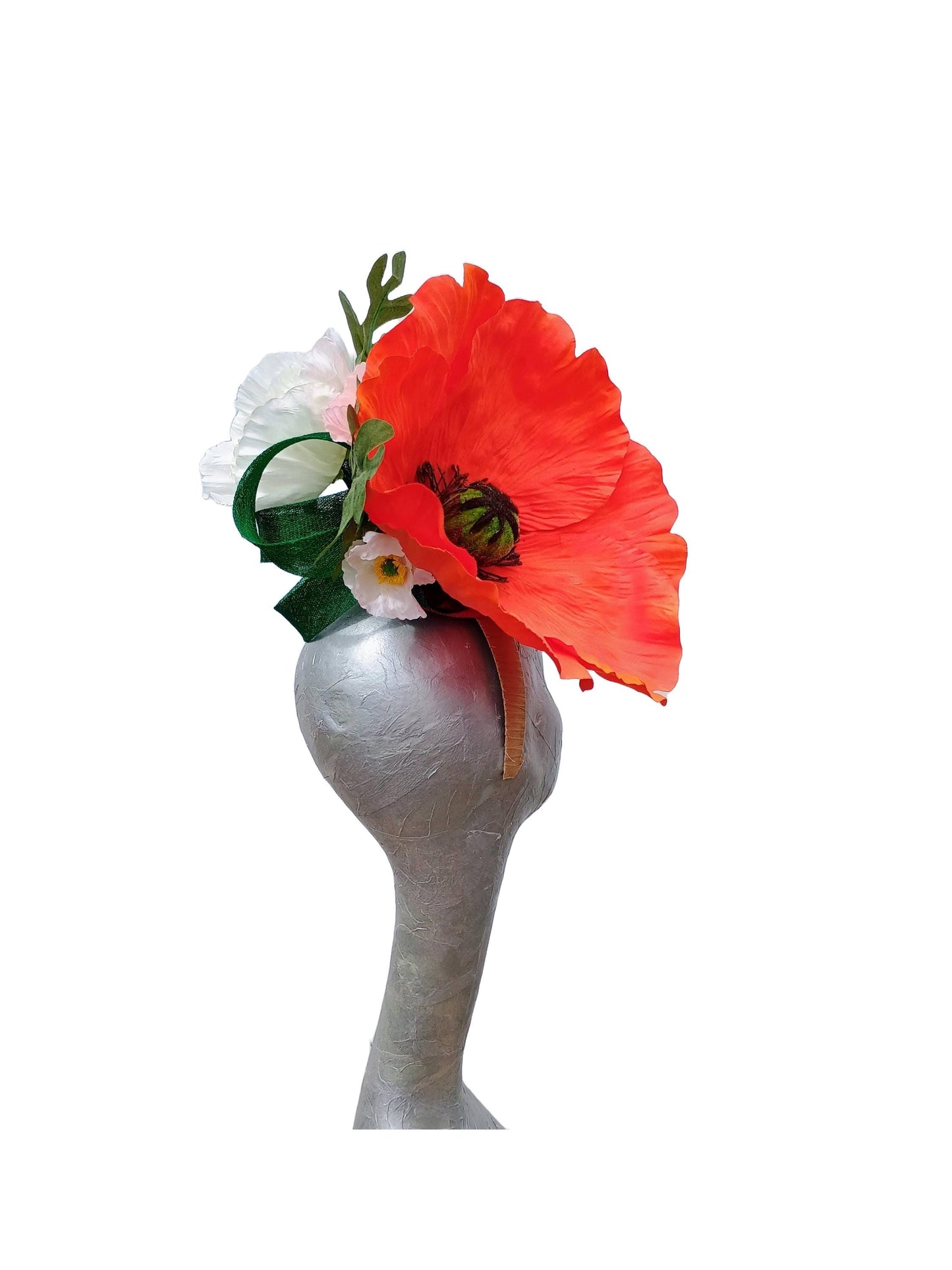 Christie - Orange, Pink & White poppy headpiece