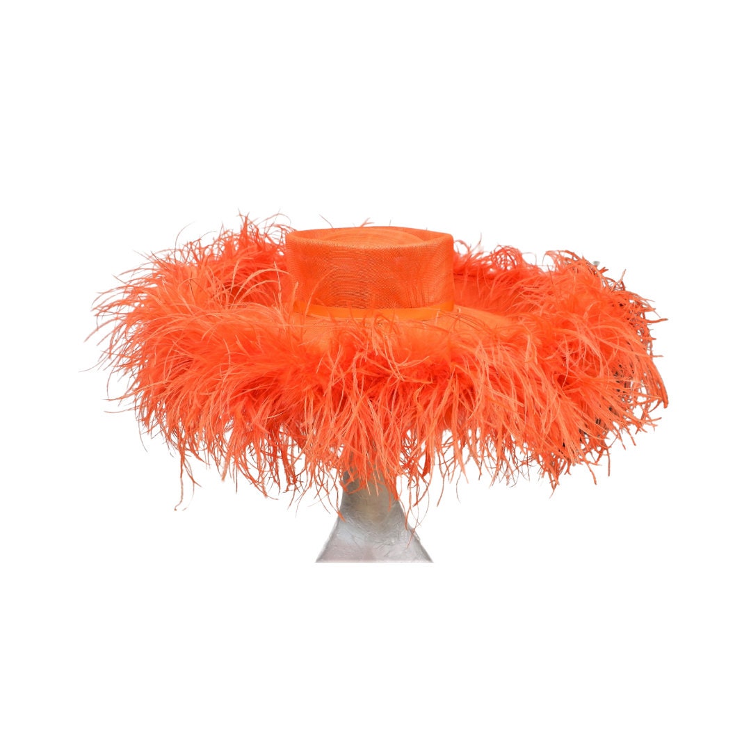 Emma - Extra large Hat with Ostrich feather boa in Orange