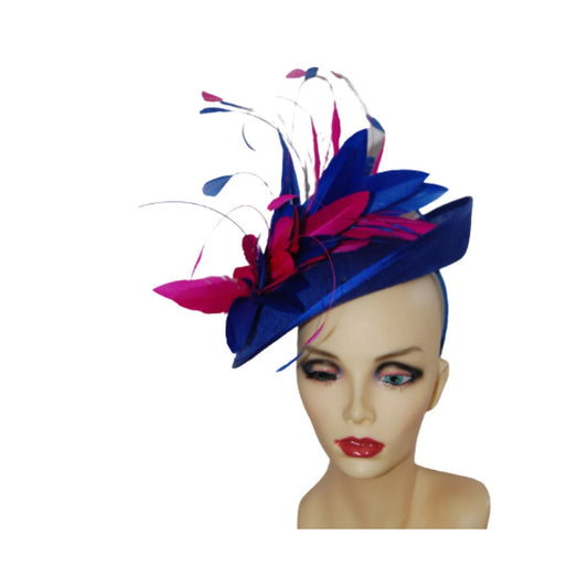 Sapphire and Cerise saucer with Cerise & Sapphire feather detail by Hats2go