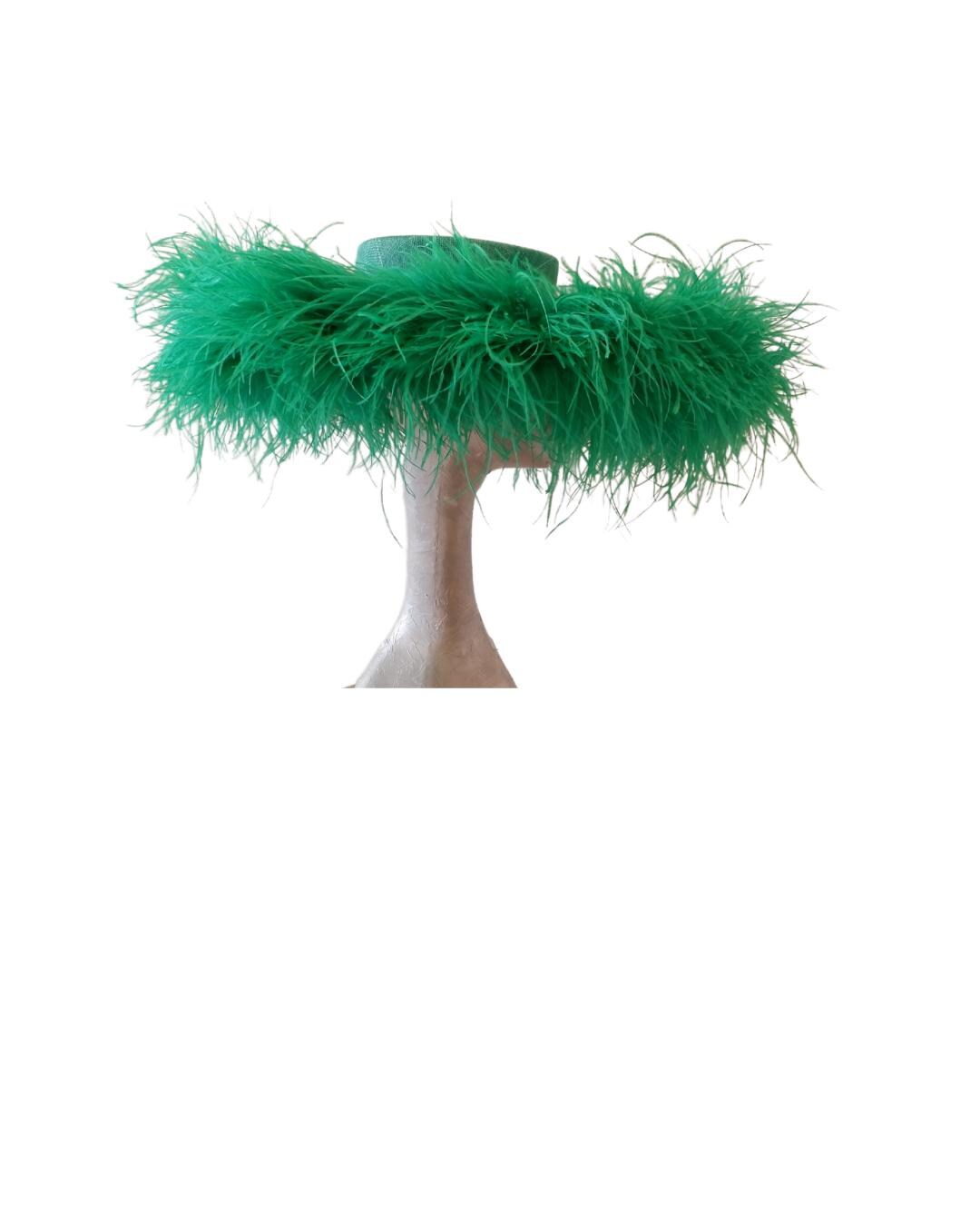Emma - Extra large Hat with Ostrich feather boa in Two Tone Emerald Green