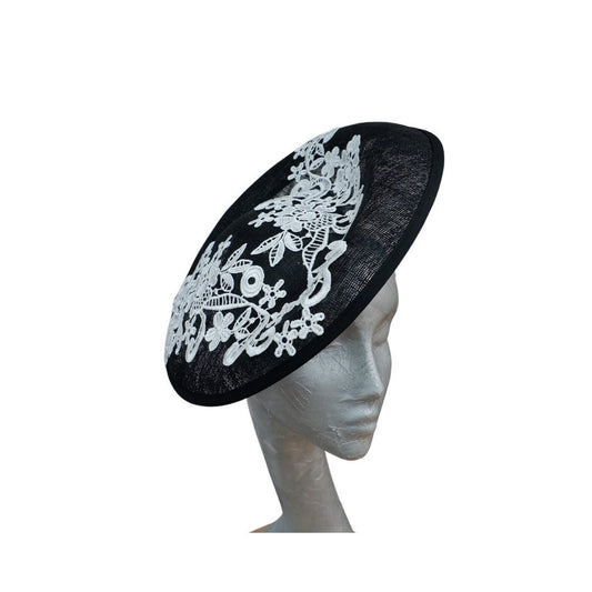 Clent - Black with White lace applique hatinator