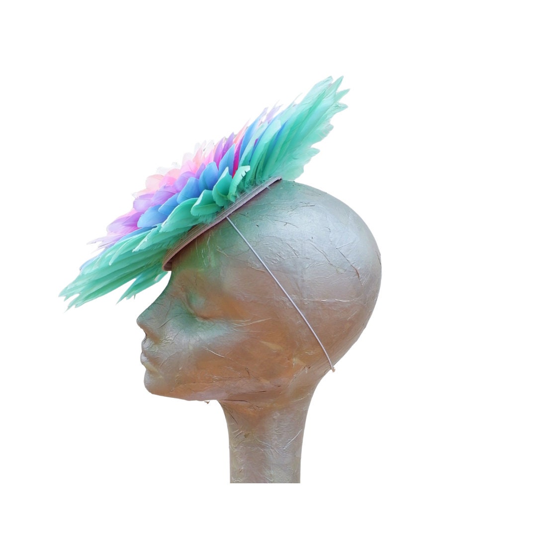 Florence -- Pastel Rainbow feather hatinator