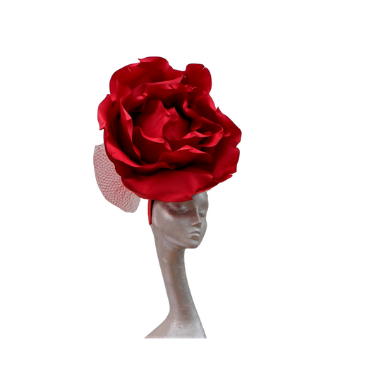 Lizzy - Giant oversized 50cm rose fascinator with merry widow netted bow
