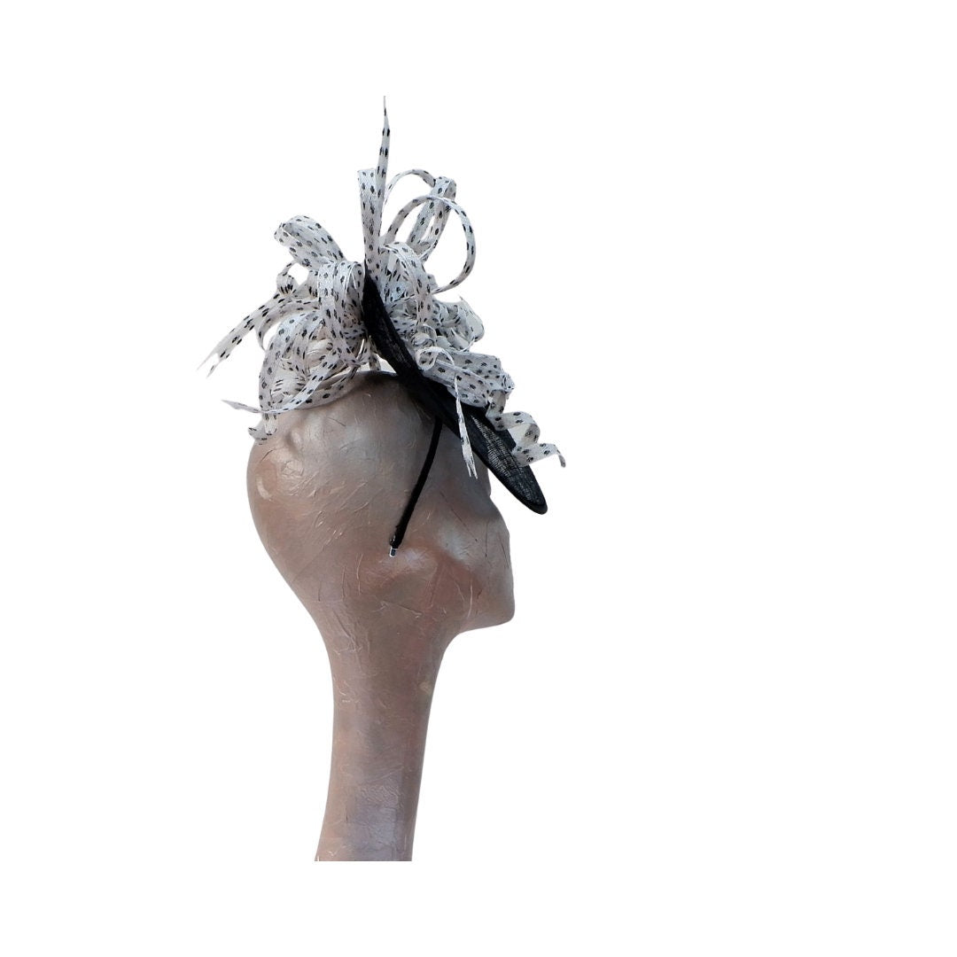 Libby - Black & white Spotty Fascinator By Hats2go
