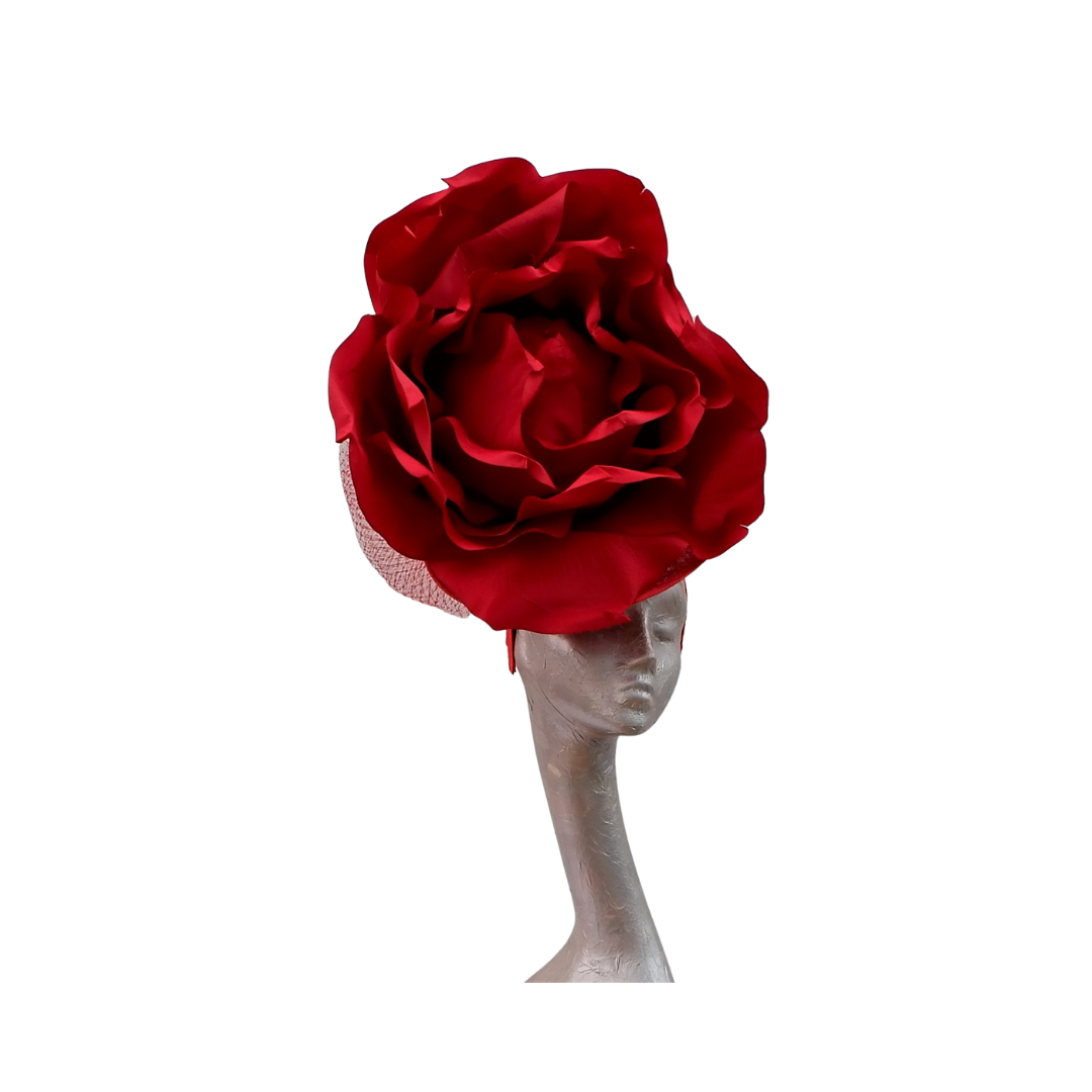 Lizzy - Giant oversized 50cm rose fascinator with merry widow netted bow