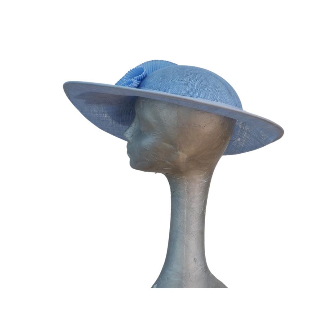 Amy - Extra large Sky Blue Hat with Pleated Trim