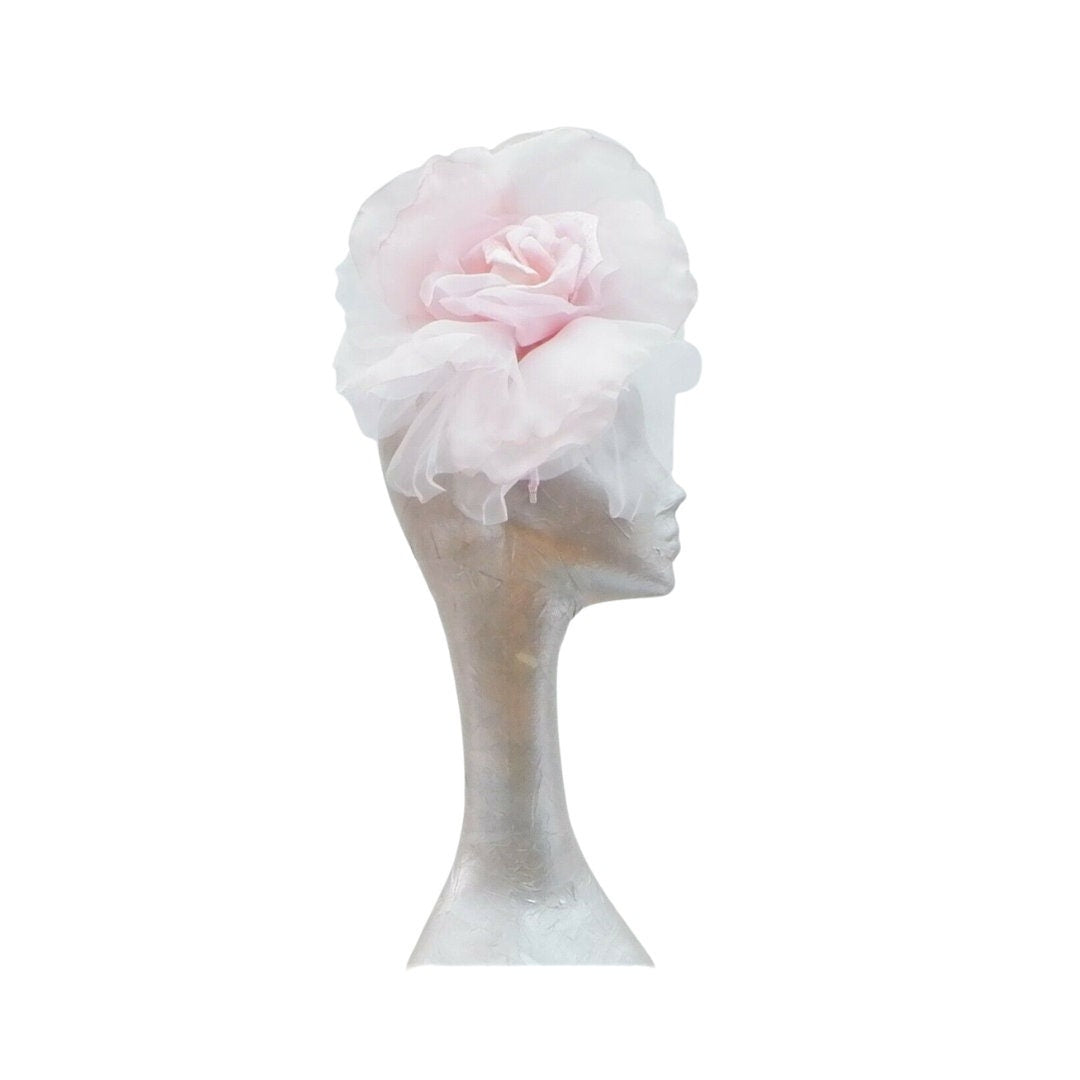 Ava--- Baby Pink 12" silk/organza Rose fascinator