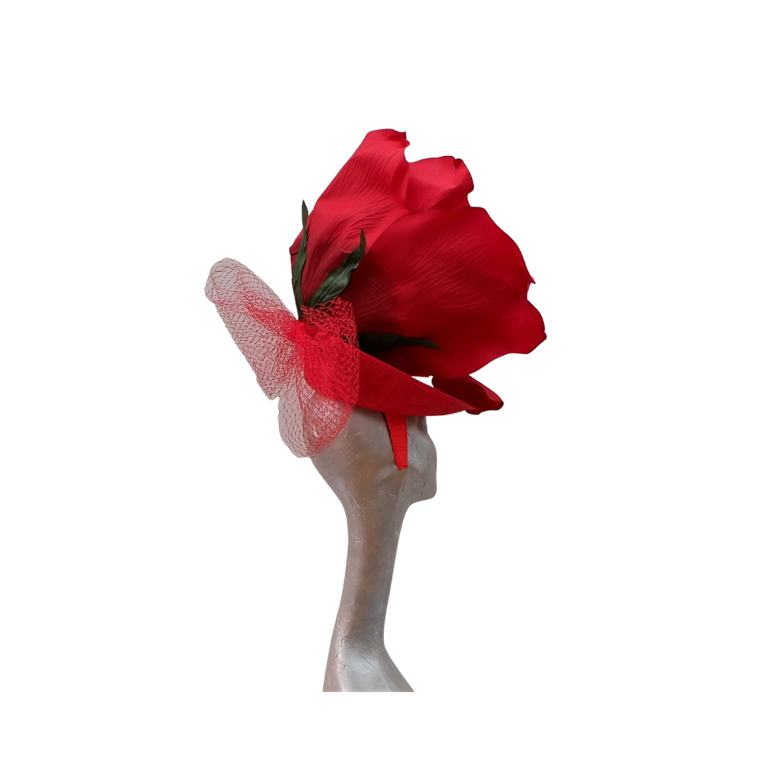 Lizzy - Giant oversized 50cm rose fascinator with merry widow netted bow