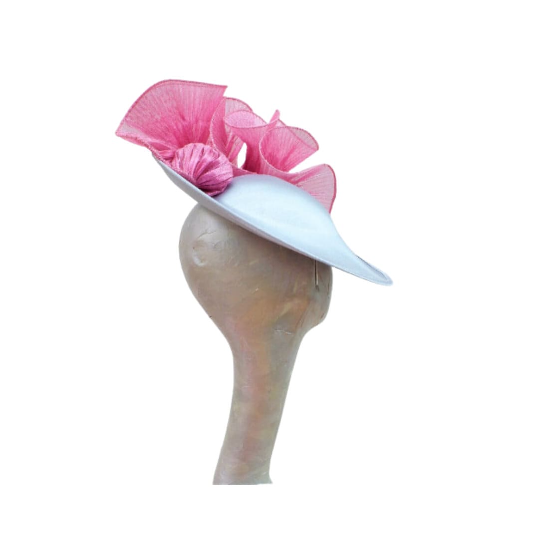 Penelope - Silver Grey Silk saucer with Dusky Pink Metallic Pleated fabric