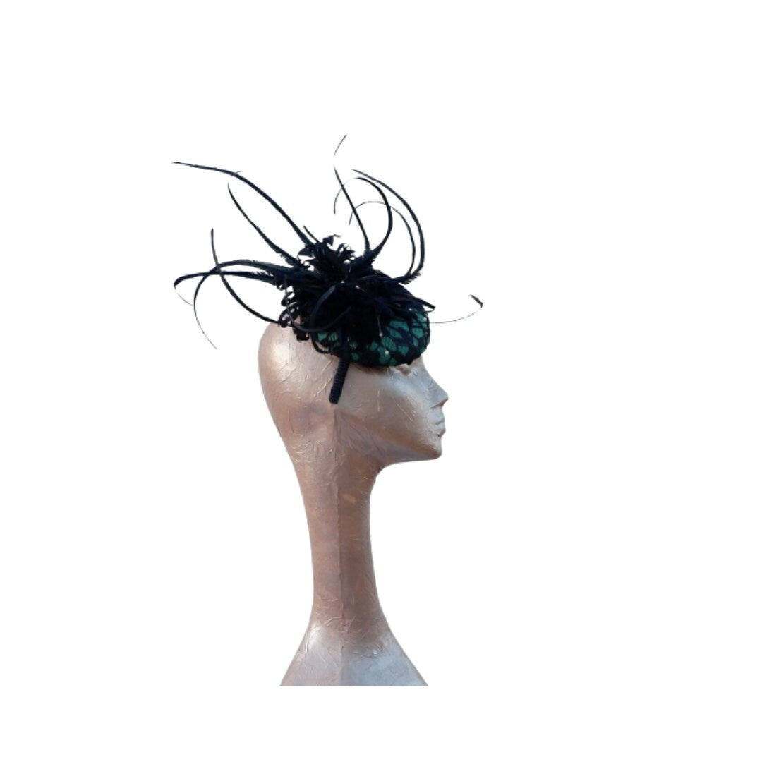 Kira - Navy & Emerald green Button base Cocktail Hat