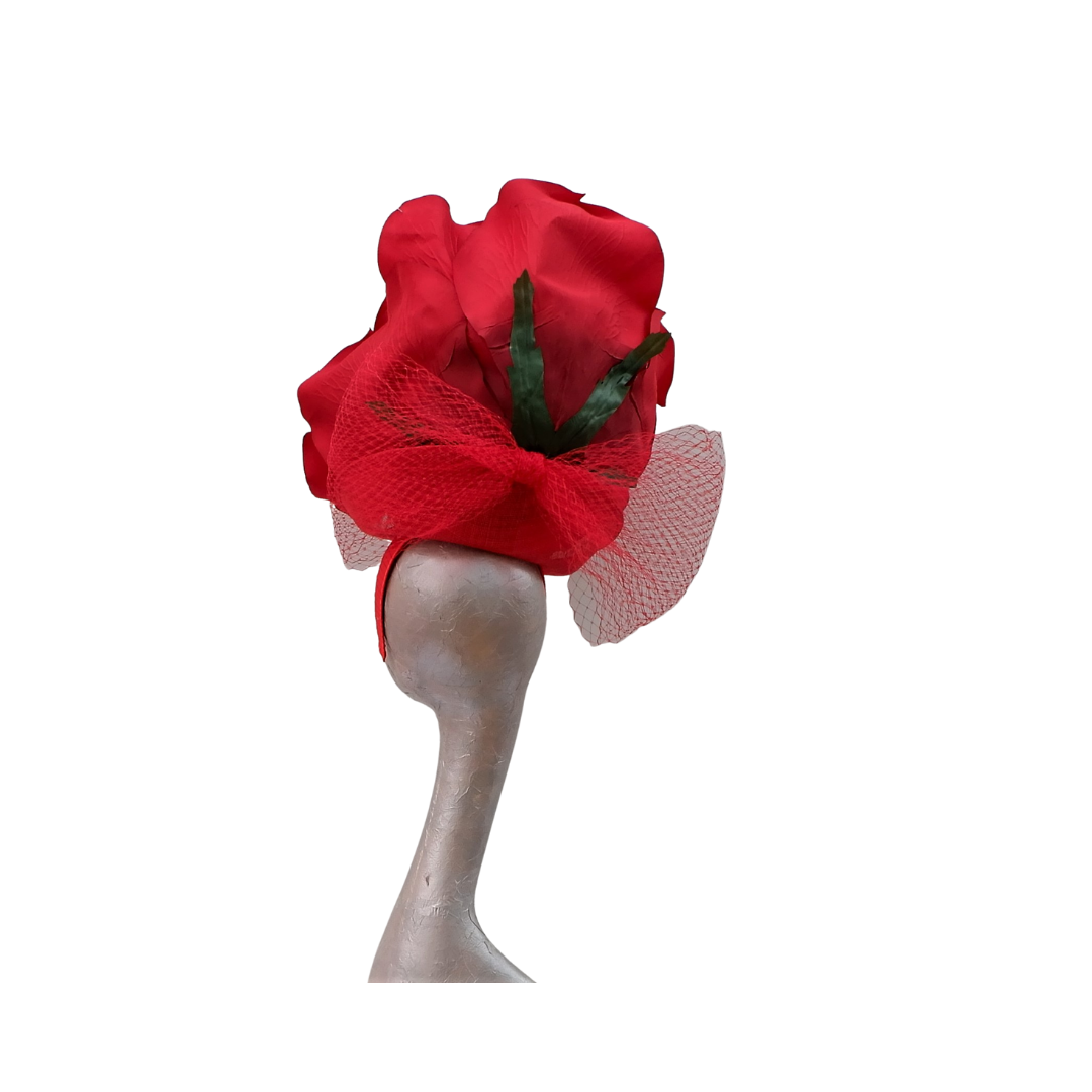 Lizzy - Giant oversized 50cm rose fascinator with merry widow netted bow