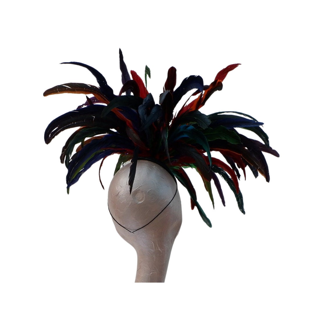 Carnival  - Stunning Multicoloured Burlesque feather fascinator/hatinator by Hats2go