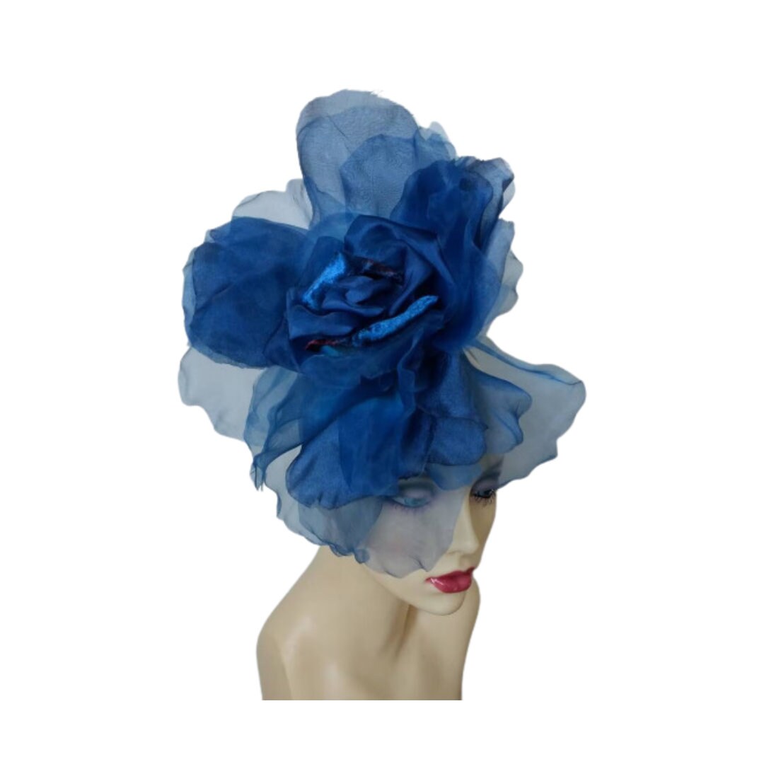 Ava--- Oxford Blue silk/organza 12" flower fascinator