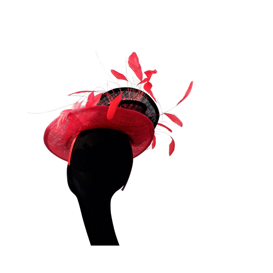 Red & Black Twisted Sinamay Fascinator by Hats2go
