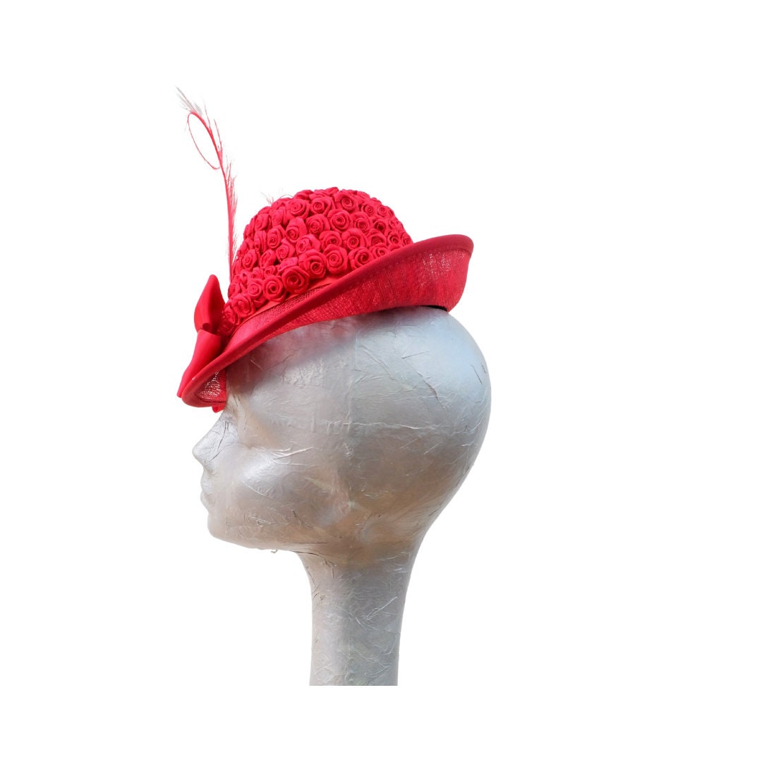 Minellie - Red 30s/40s style Percher Cocktail Hat