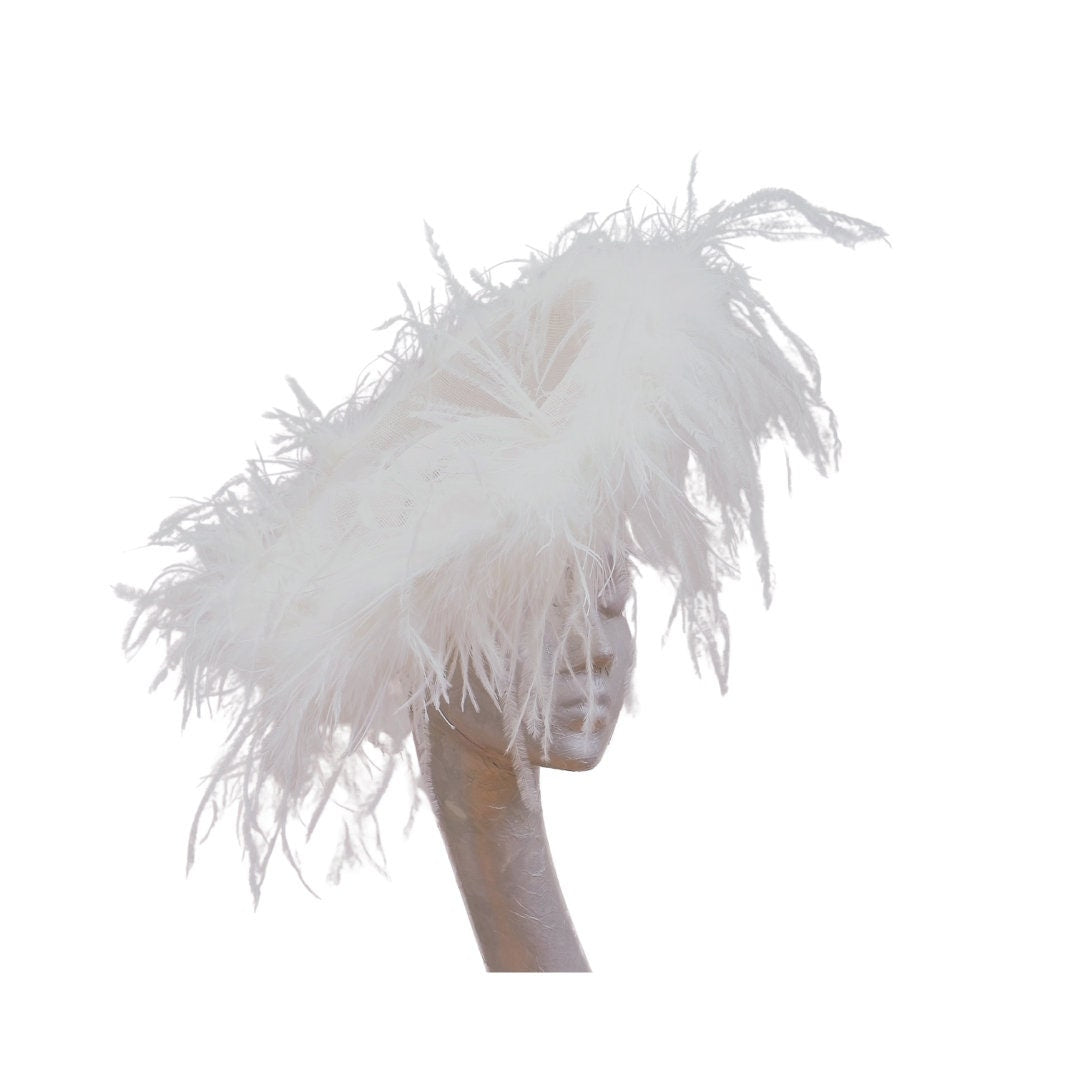 Giselle Ivory Saucer fascinator with Ivory Ostrich Feathers