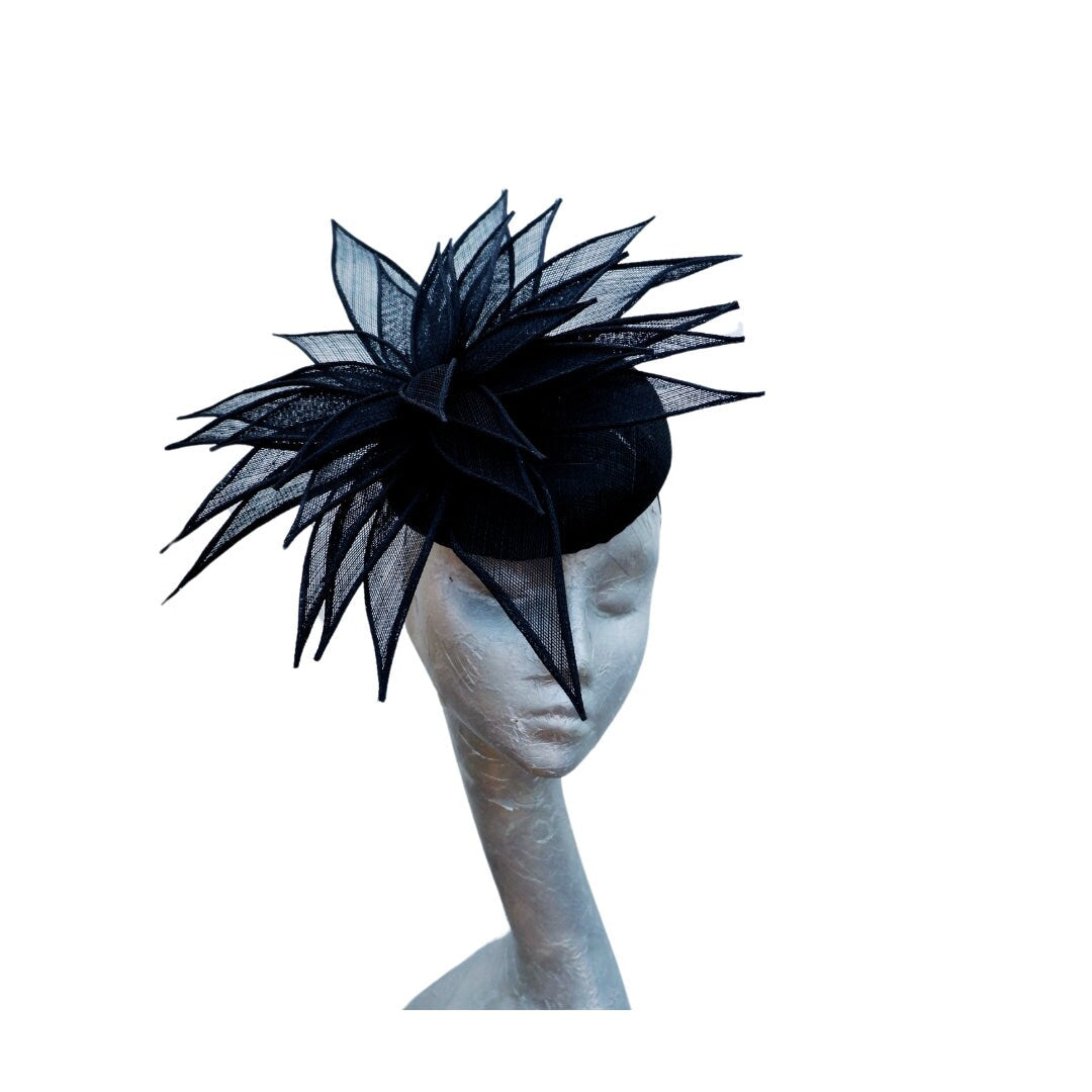 Hampton - Button Pillbox with a large sinamay flower Cocktail hat/Fascinator