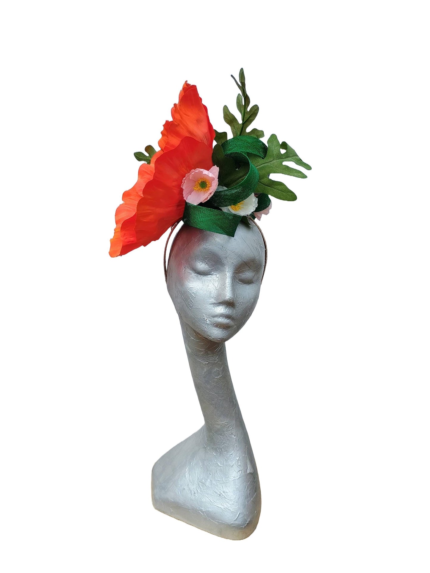 Christie - Orange, Pink & White poppy headpiece