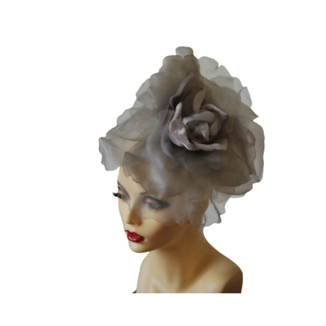 Ava--- Silver Grey & Lilac silk 12" flower fascinator