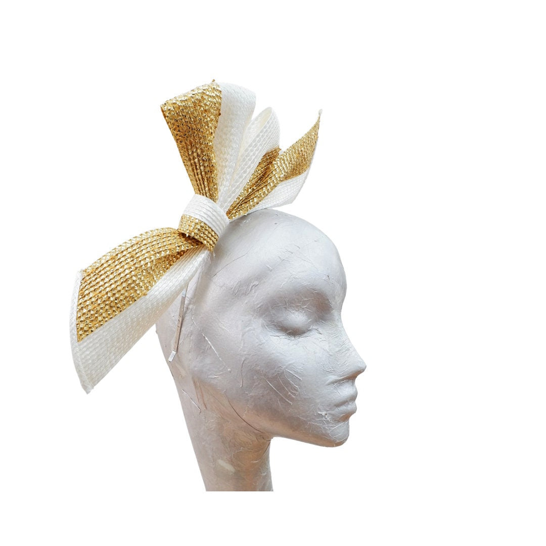 Sample - Ivory & Gold Polybraid Bow Fascinator