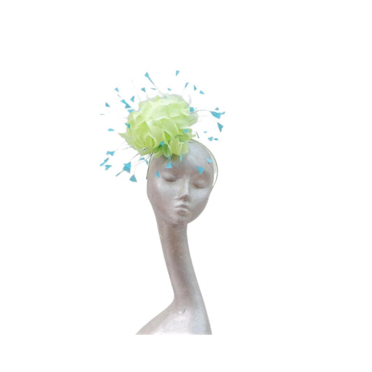 Immy - Beautiful feather fascinator in Lime Green & Turquoise