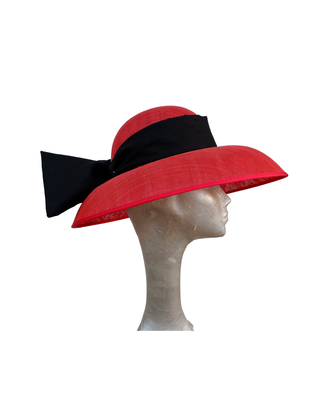 Gigi - Red Down brim hat with Black Dupion Silk  Bow