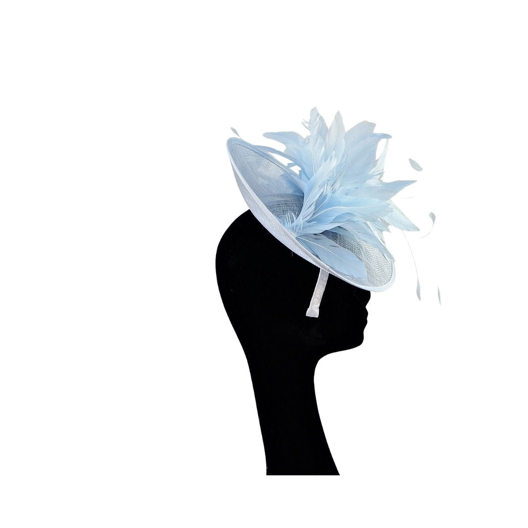 Elsa - Ice blue fascinator with ice blue feather trim