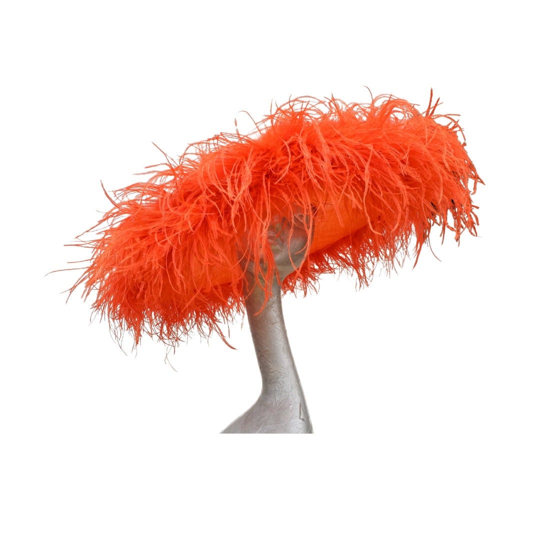 Emma - Extra large Hat with Ostrich feather boa in Orange