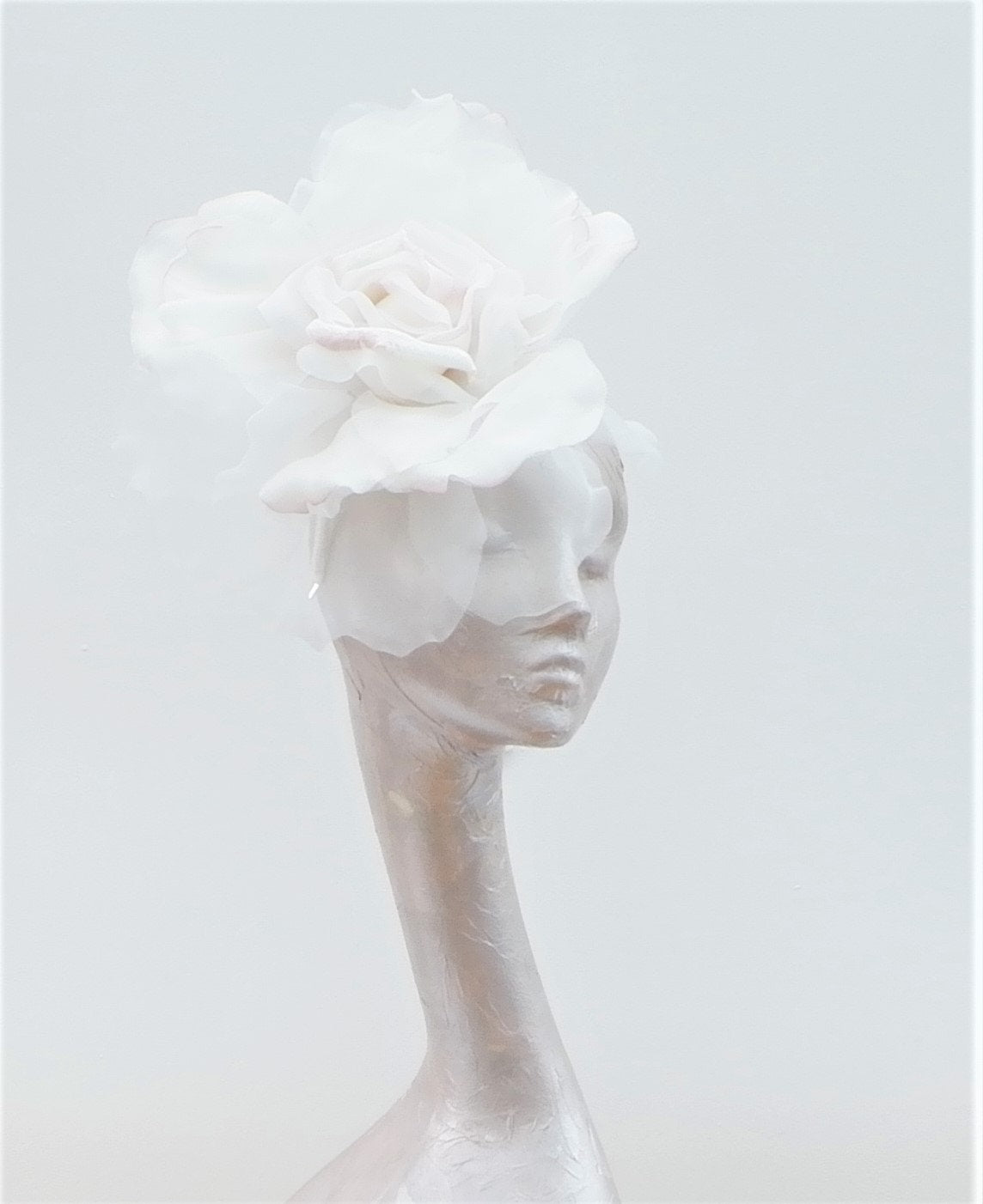 Ava-- Sheashell (Ivory with a hint of Pink) silk organza 12" Rose  fascinator