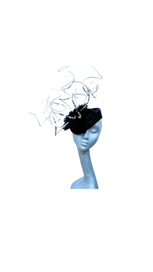 Quill - Black & Ivory cocktail hat