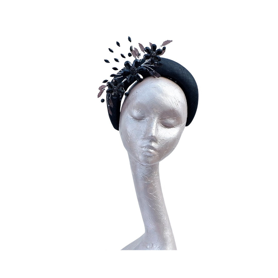 Bejewelled - Black Jewelled Halo Fascinator by Hats2go
