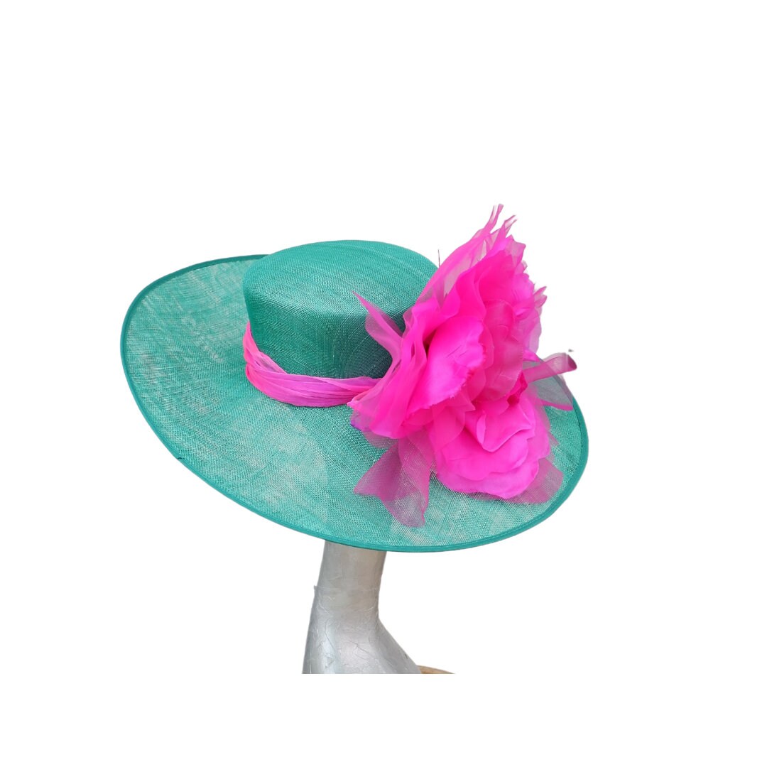Laura - Emerald Green & Hot pink Feature Hat